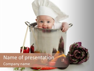 A Baby In A Pot With A Chef's Hat On PowerPoint Template