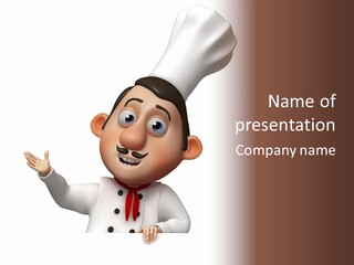 A Chef With A White Hat Is Pointing At A Sign PowerPoint Template