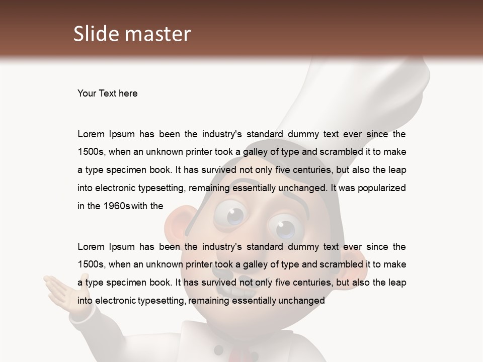 A Chef With A White Hat Is Pointing At A Sign PowerPoint Template