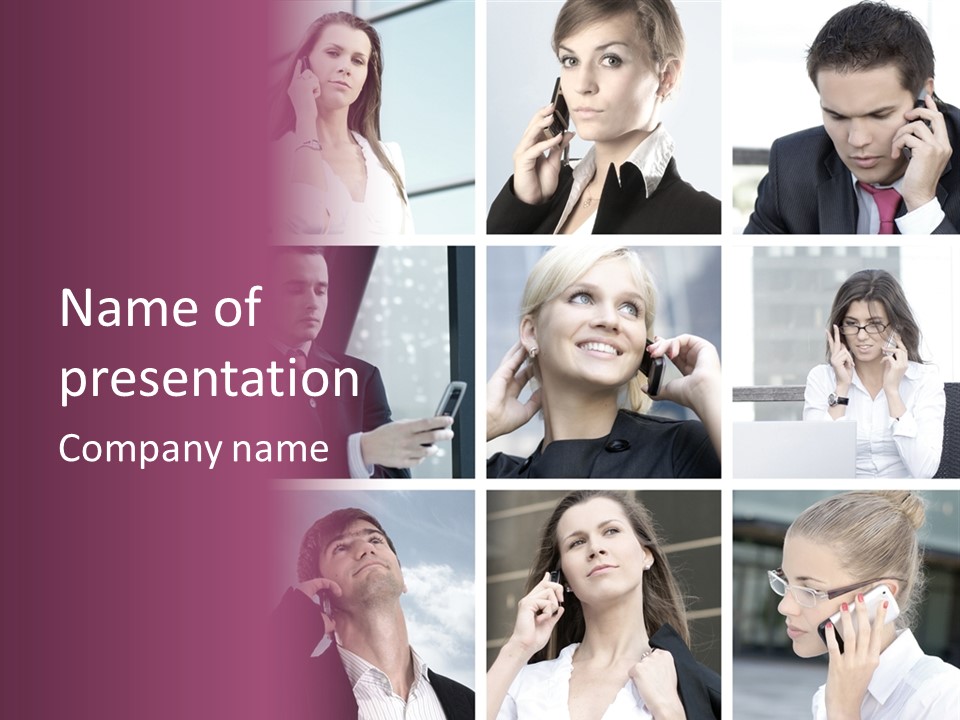 A Collage Of Business People Talking On Cell Phones PowerPoint Template